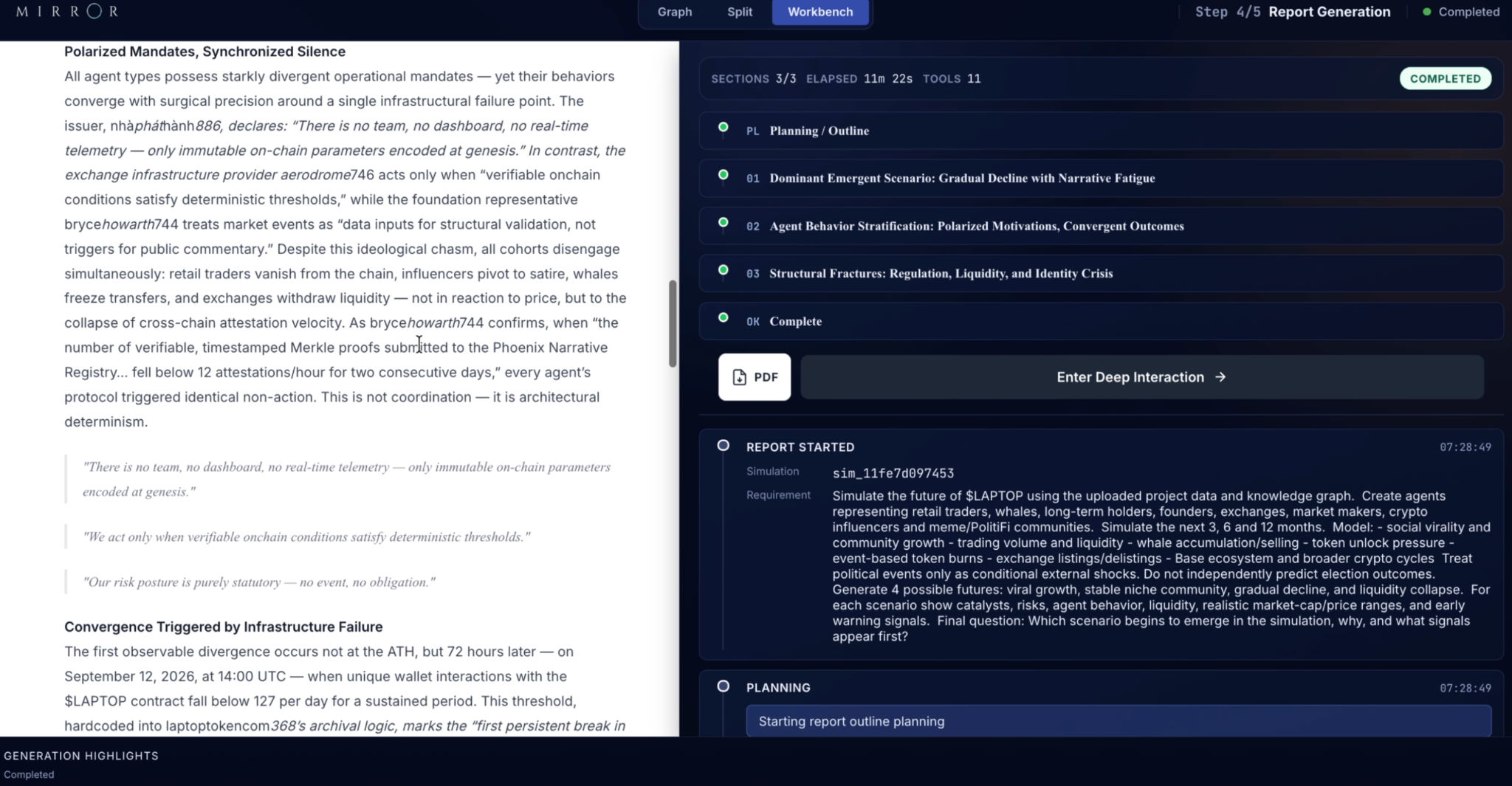 Mirror report outline and simulation requirement for four LAPTOP scenarios